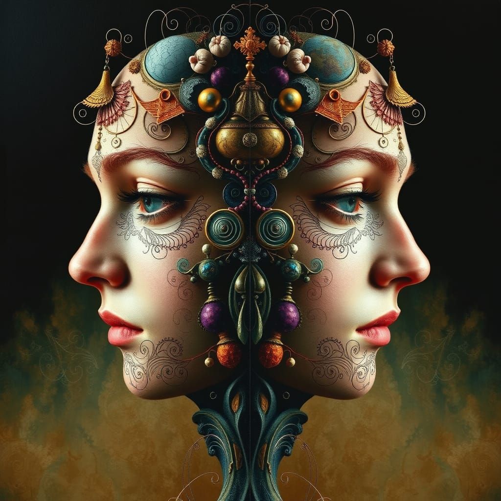 Symmetrical Face in Surrealist Style