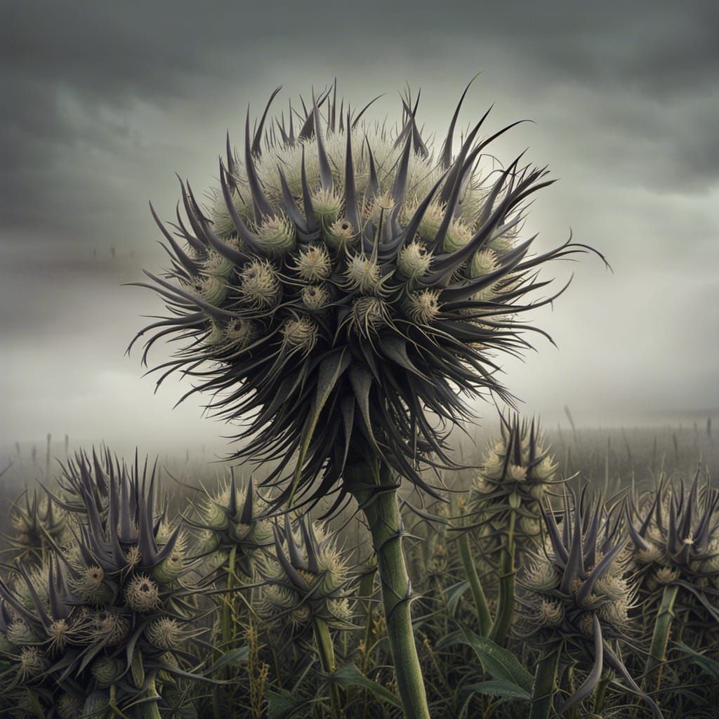 Spooky Thistle Monster in Atmospheric Landscape
