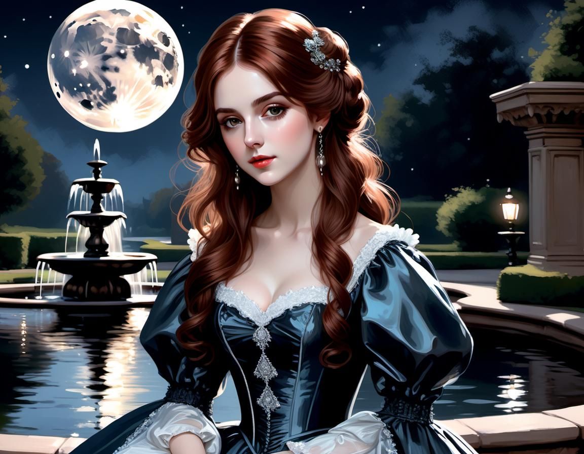 Victorian Maiden Portrait in Moonlit Painterly Style
