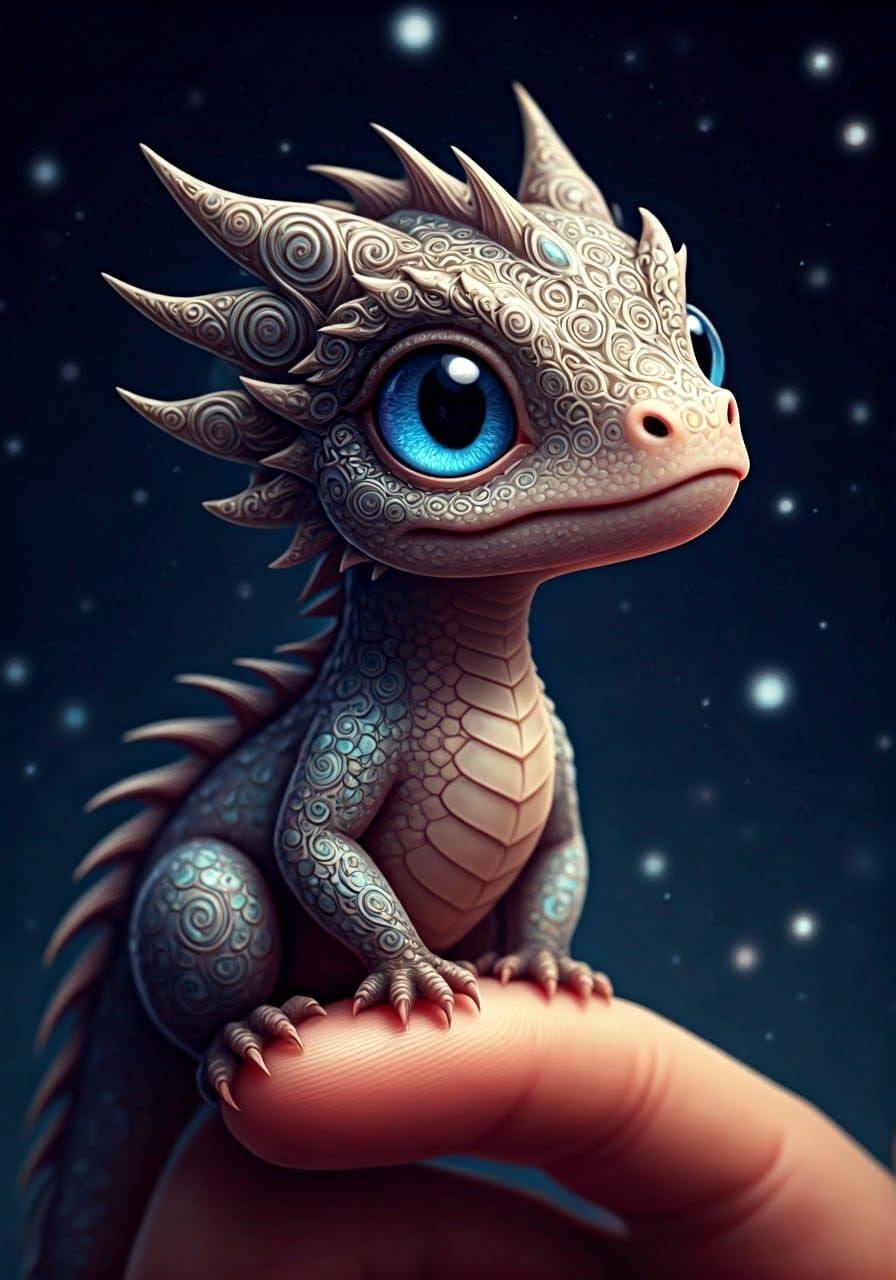 Tiny Dragoness with Filigree Scales in Pop Surrealism