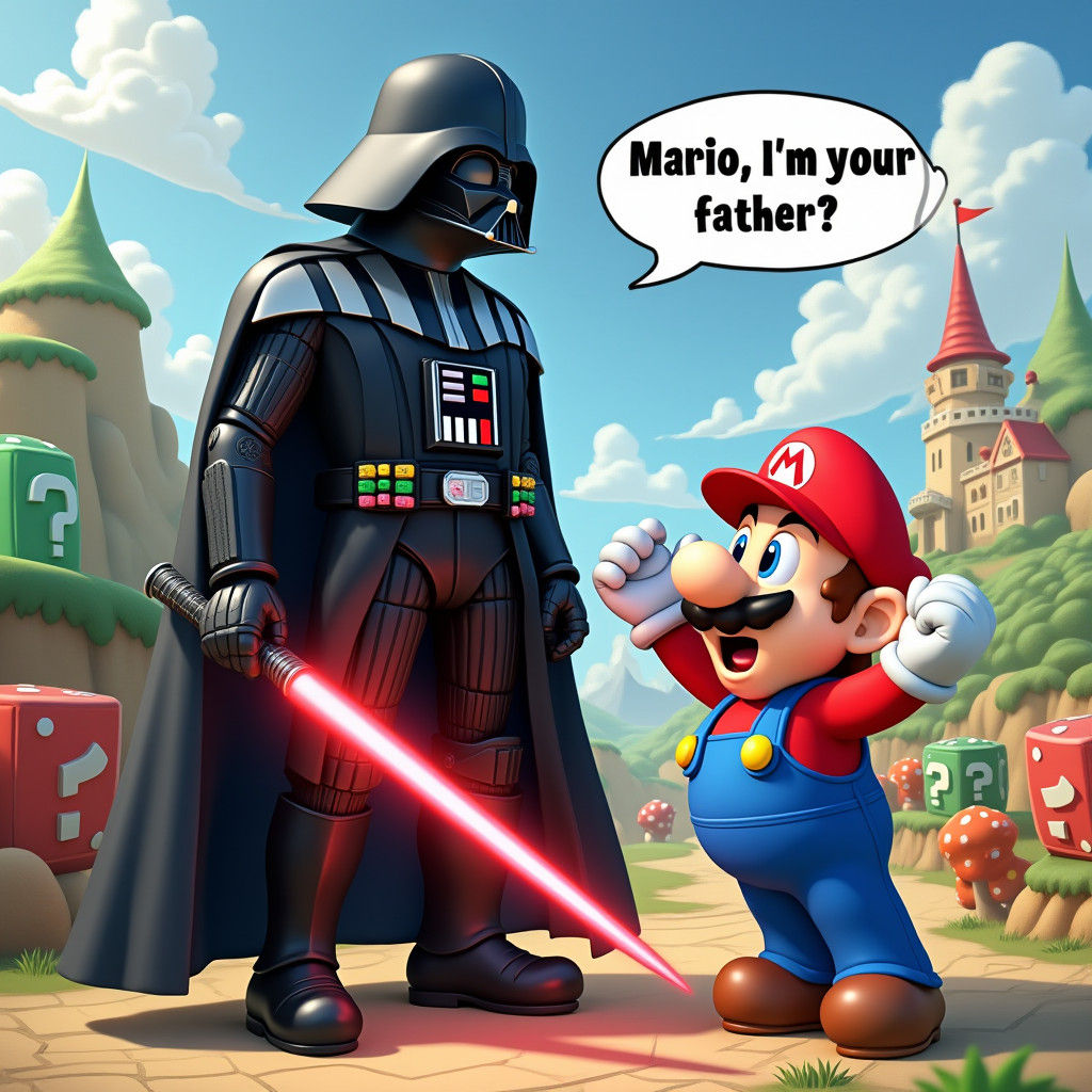 Darth Vader in Mushroom Kingdom: A Surreal Encounter