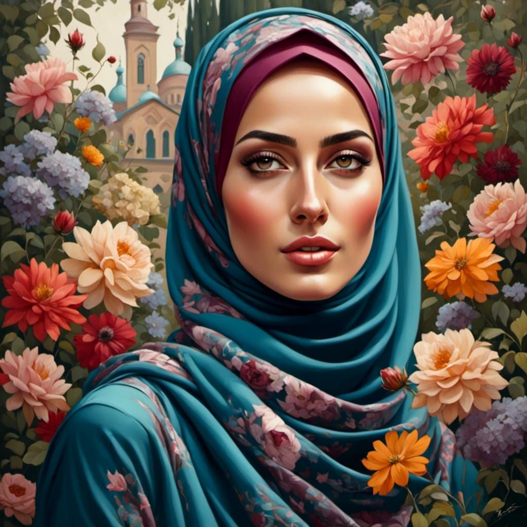 Beautiful Hijabi Woman in Garden Portrait
