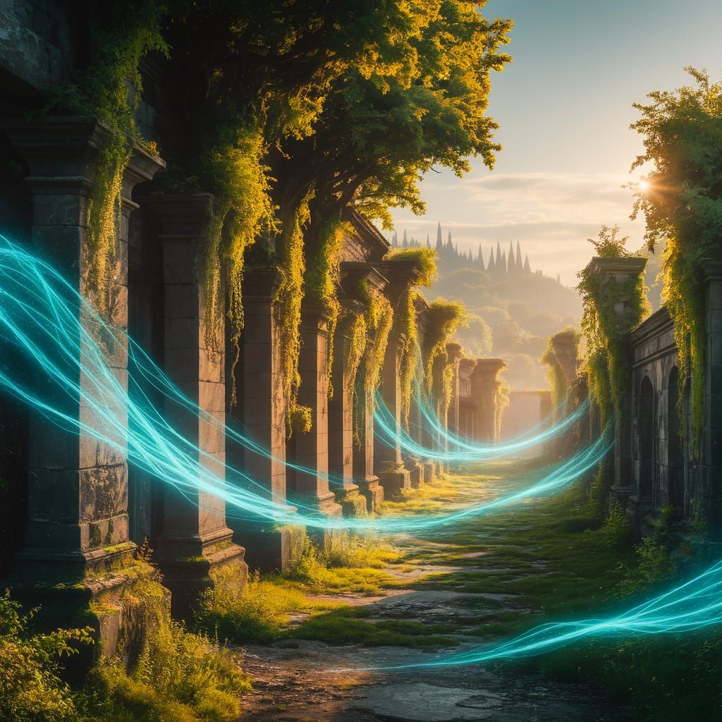 Abandoned City Reclaimed by Forest in Golden Hour