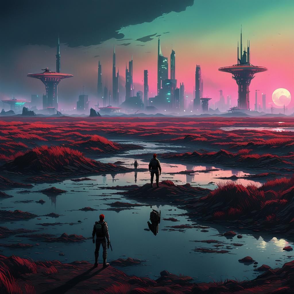 Cyberpunk Vultures Seek Food at Sunrise