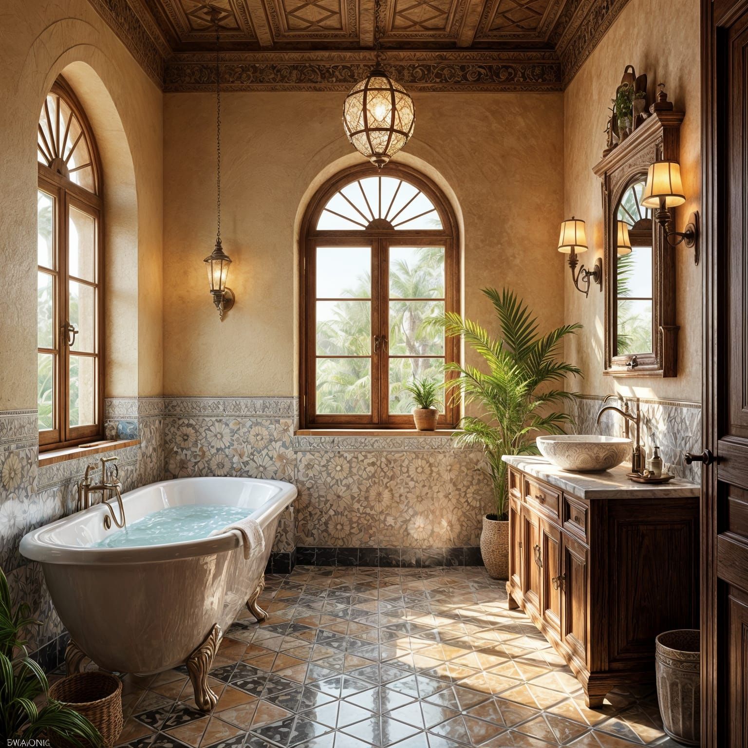 Stunning Andalusian Bathroom in Realistic 3D Style