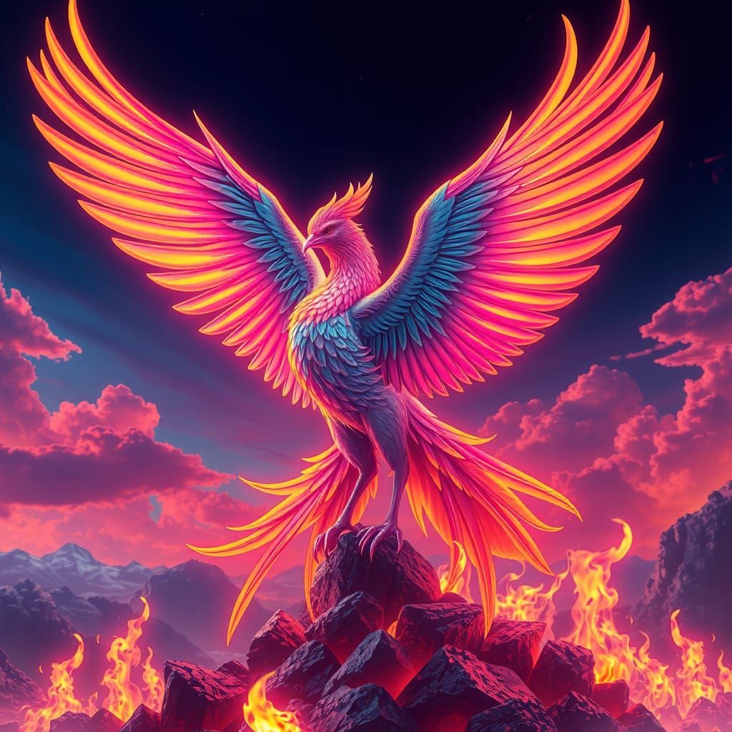 Phoenix Rising: Retro-Futuristic Neon Art