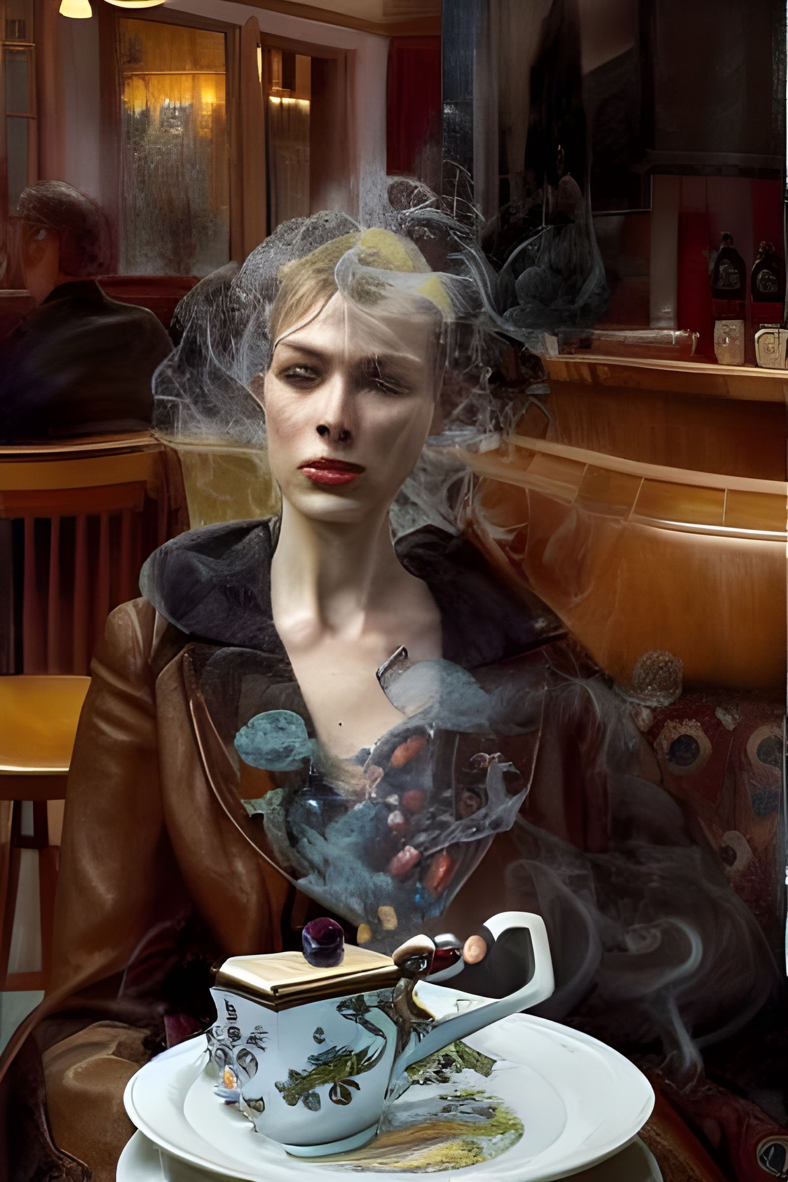 Dreamy Cafe Portrait of Beautiful Woman in Soft Light