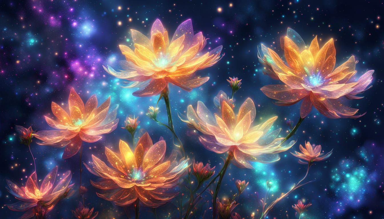 Surreal Cosmic Blooms in Vibrant Digital Art