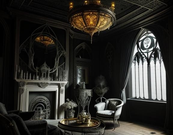 Gothic Horror Skeleton in Art Nouveau Style