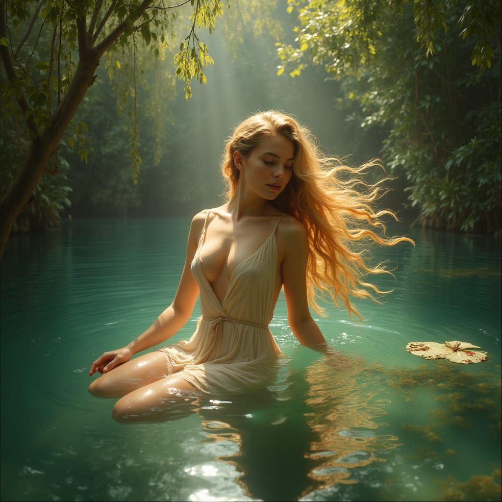 Goddess of Love Bathes in Ethereal Lake