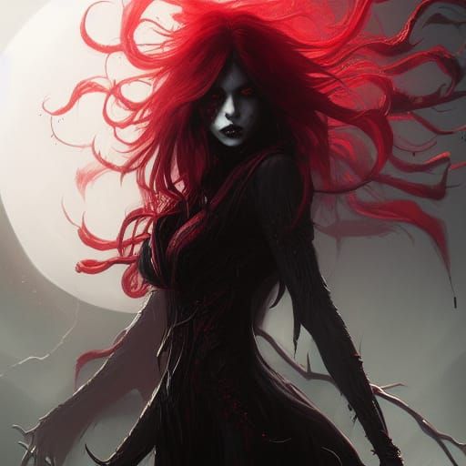 Sinister Vampire with Red Hair in Dark Fantasy Art