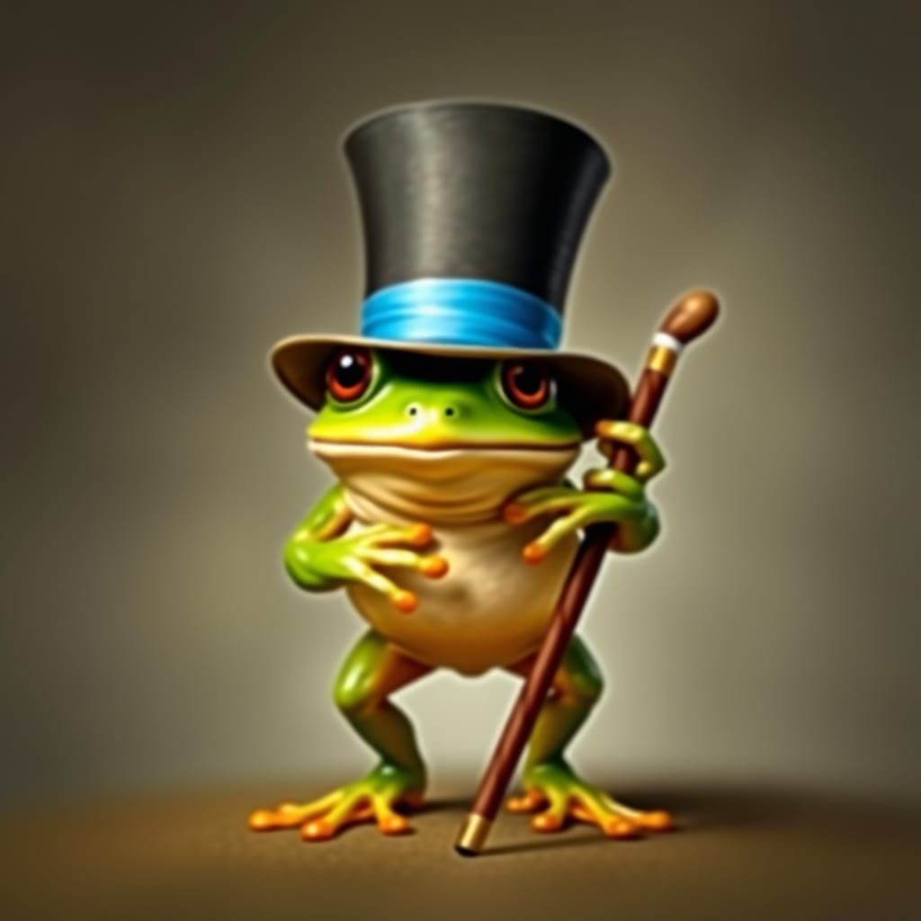Dapper Frog with Top Hat and Cane