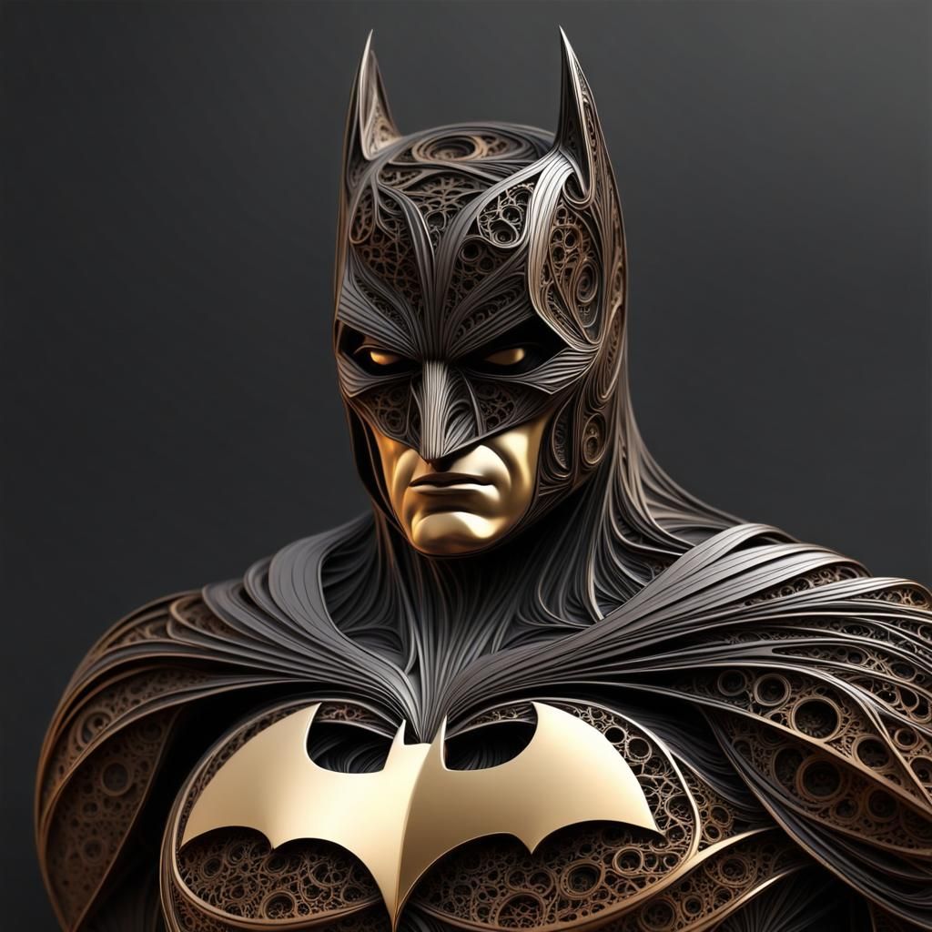 Batman Sculpture in Black Metal and Gold