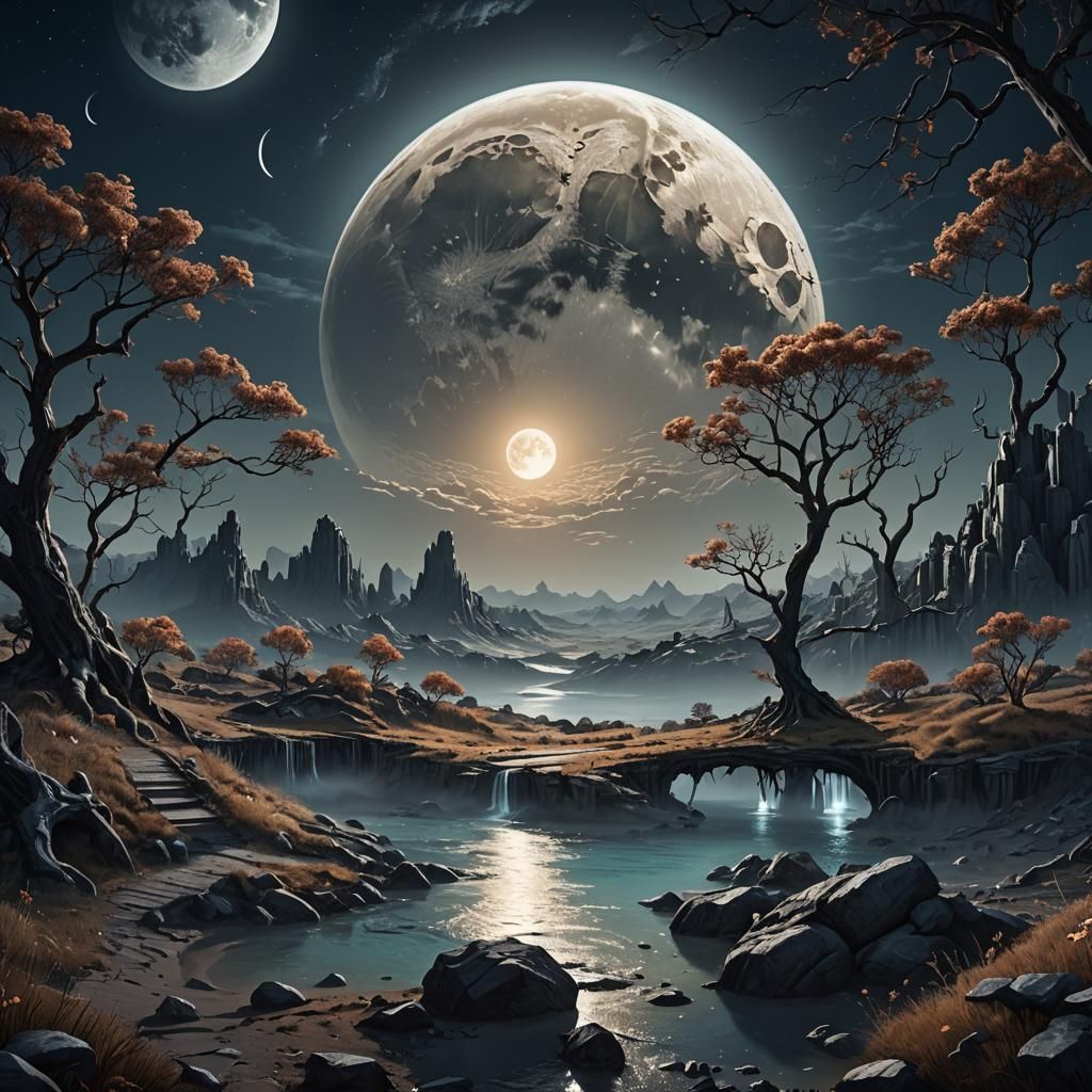 Surreal Moonlight Landscape in Detailed Concept Art
