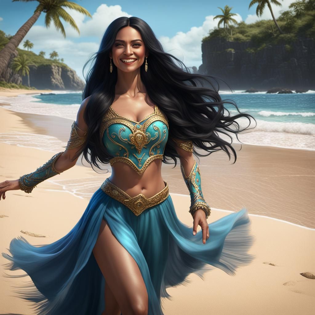 Puerto Rican Woman Dancing on the Beach