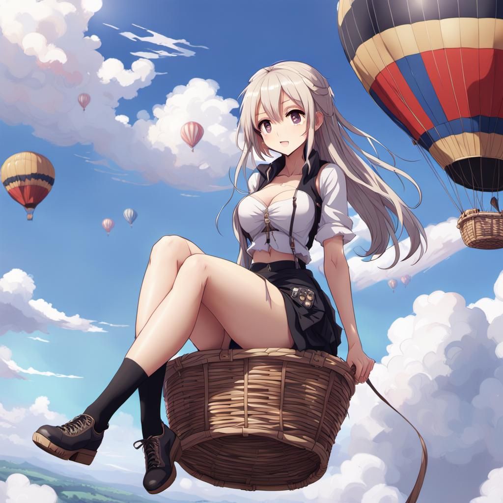 Anime Girl in Hot Air Balloon, Manga Style
