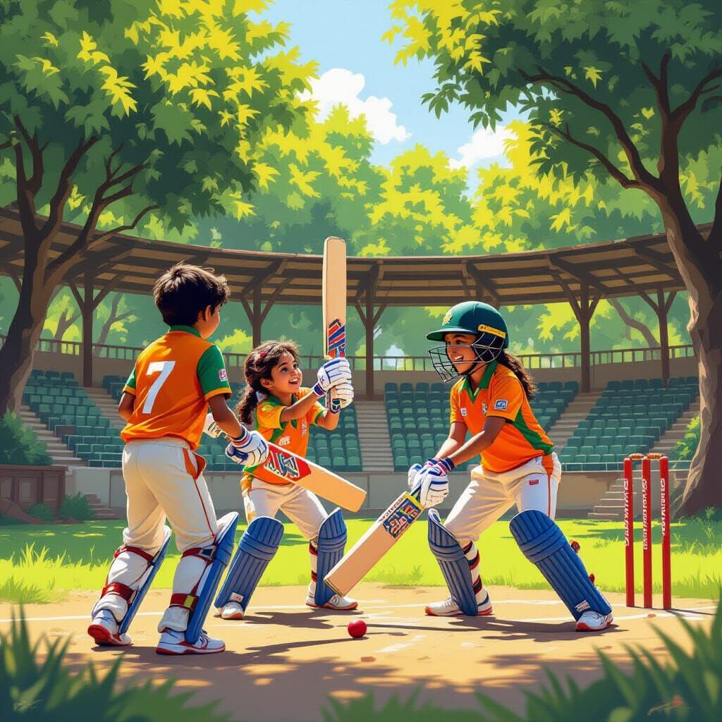 Kids Play Cricket in India: Vibrant and Detailed