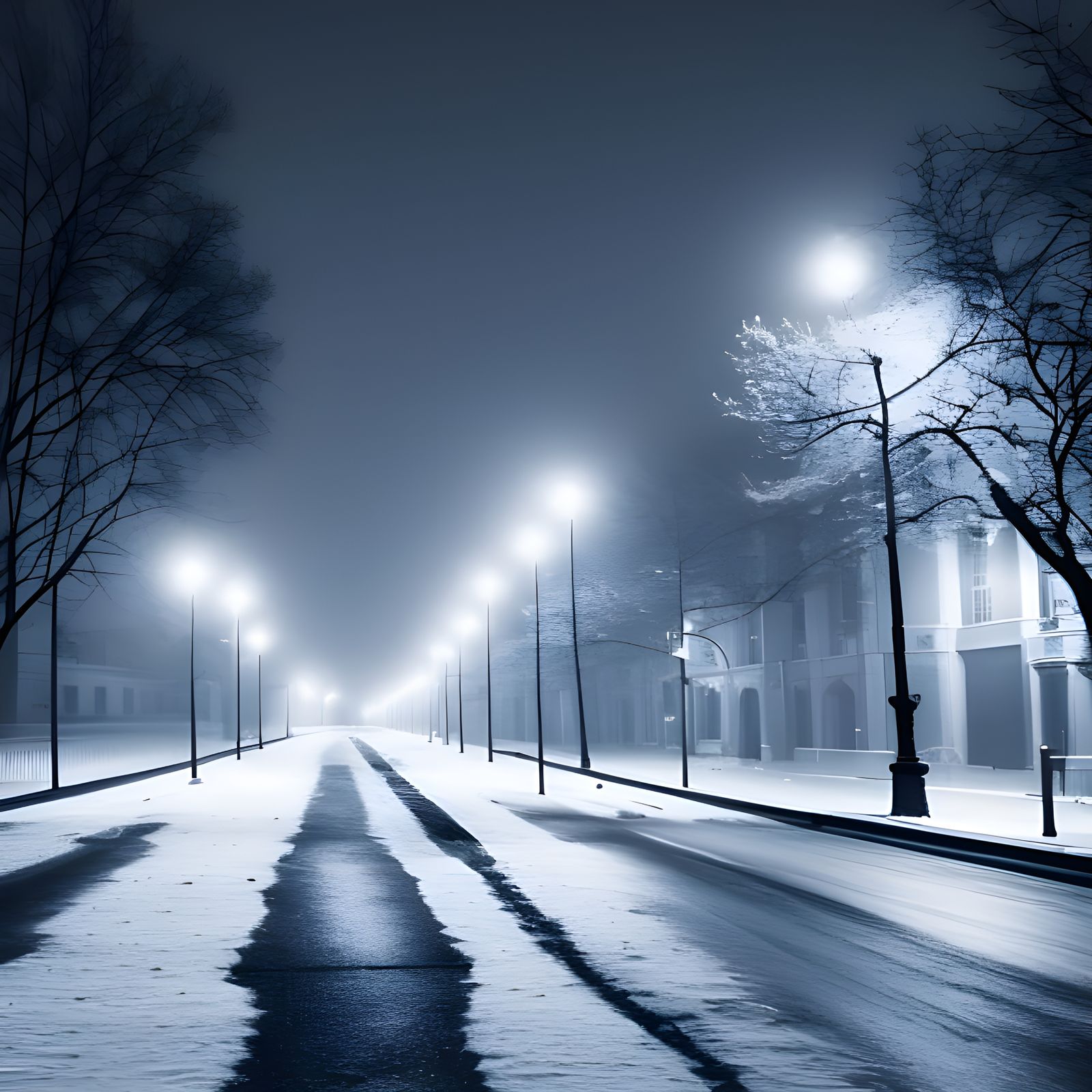 Haunting Winter Street at Night