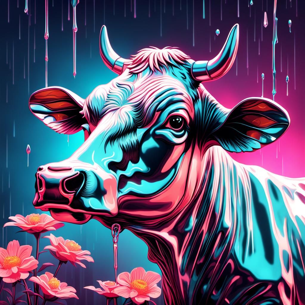 Rose Gold Metal Cow in Synthwave Style
