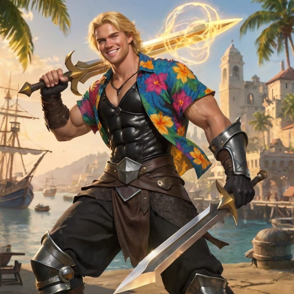 Muscular Warrior Mage in Golden Hour