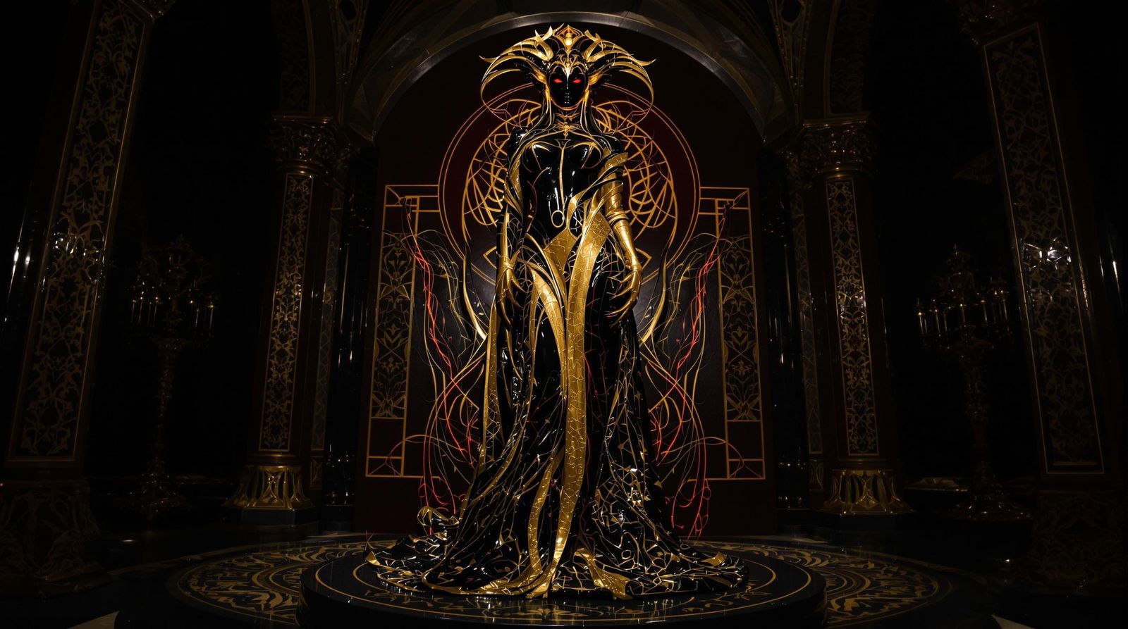 Onyx Goddess Sculpture with Red Highlights