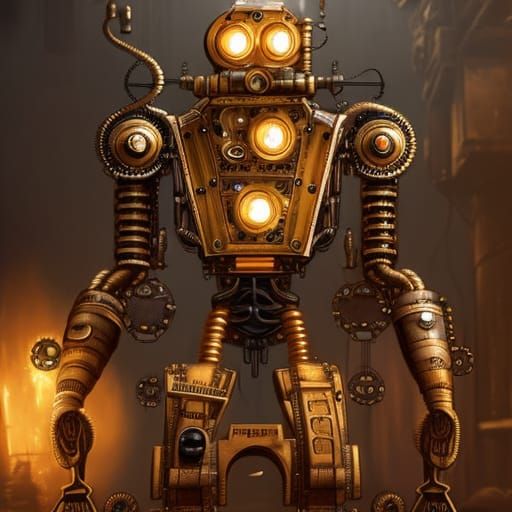 Steampunk Robot Humanoid with Copper and Gears