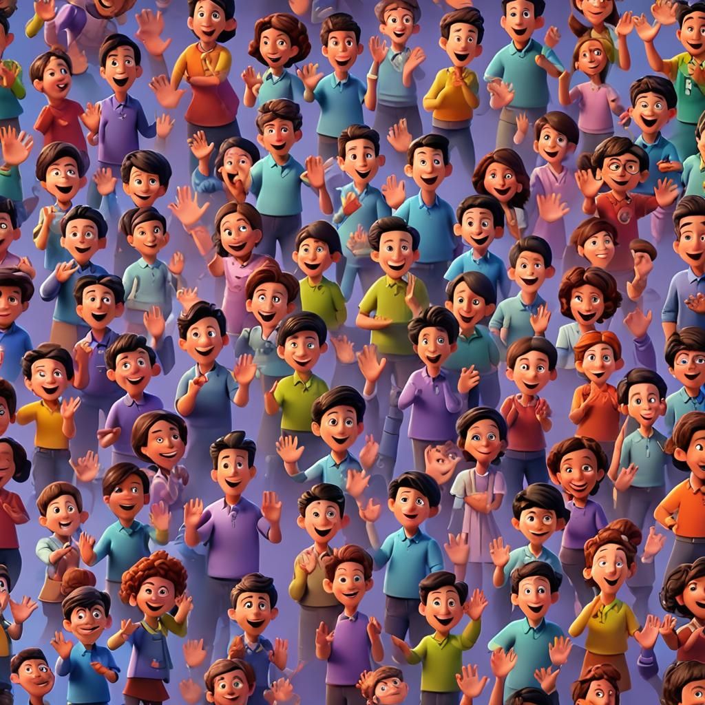 Children Clapping: 3D Digital Art in Pixar Style