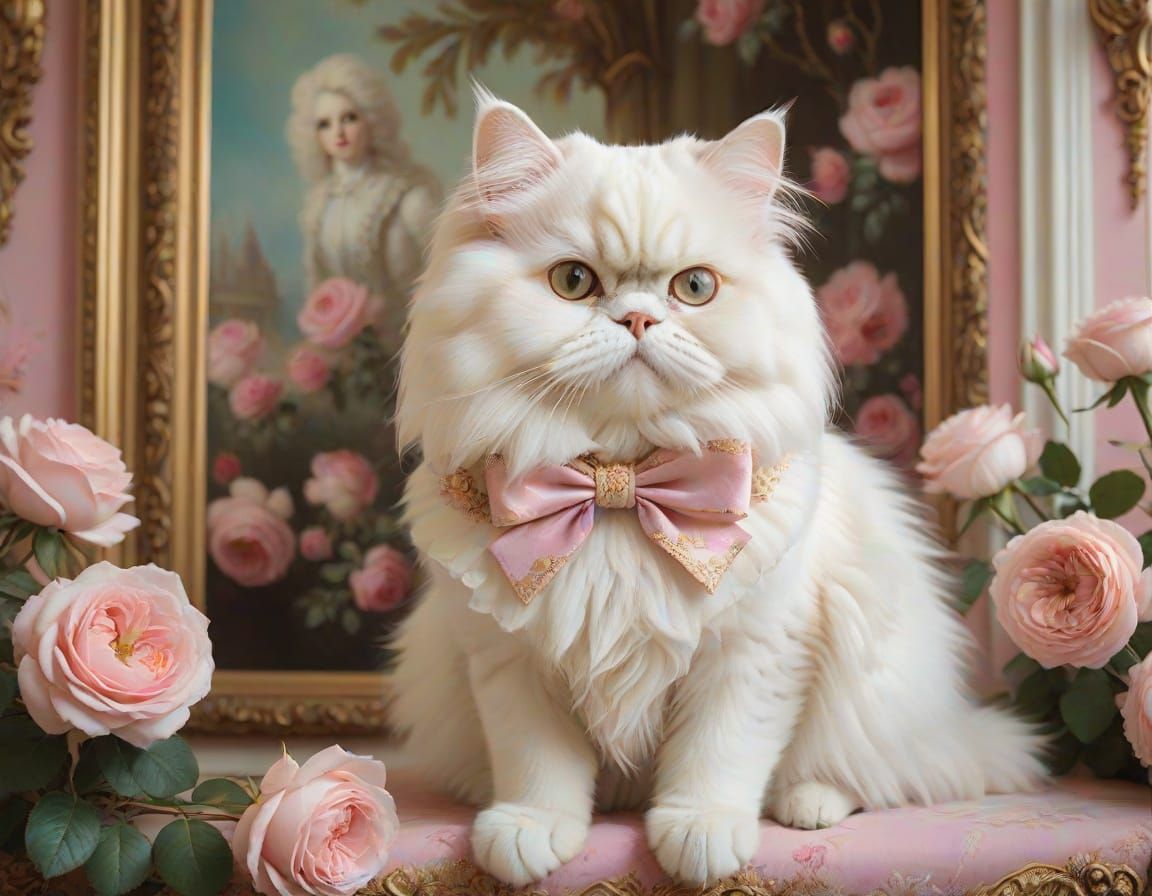 Elegant Persian Cat in a Whimsical Pastel Paradise