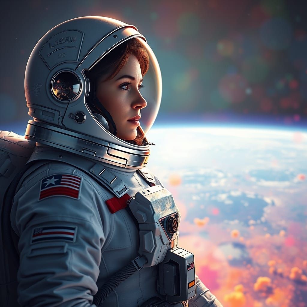 Polish Astronaut in Spacesuit Over Earth, Splash Art