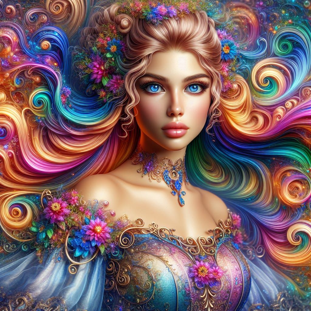 Summer Princess with Intricate Dress in Digital Painting Sty...