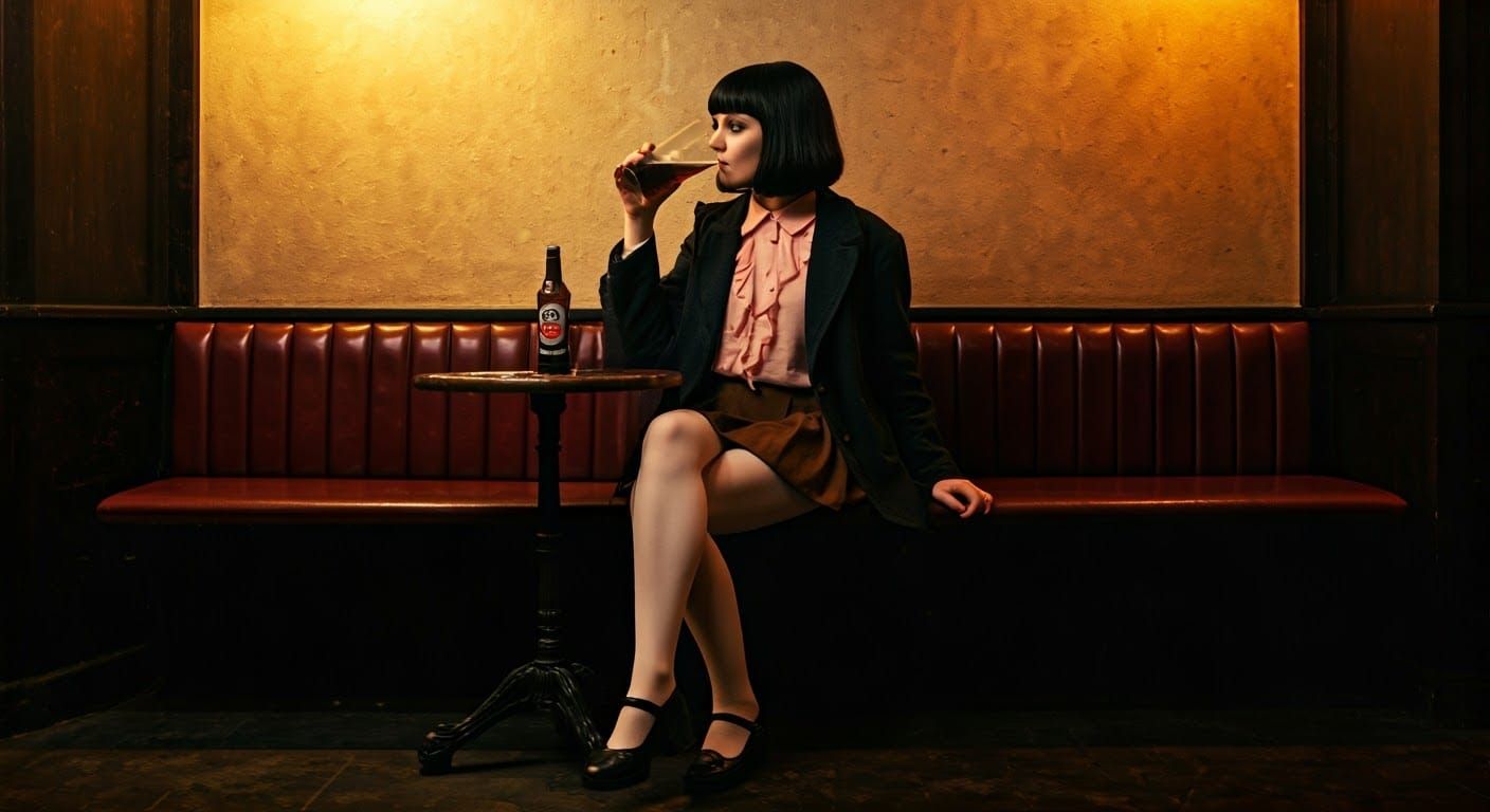 Vintage Style Woman in Pub, Cinematic Film Still