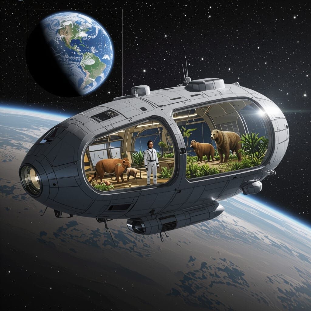 Neo-Futuristic Space Ark Sheltering Earth's Life