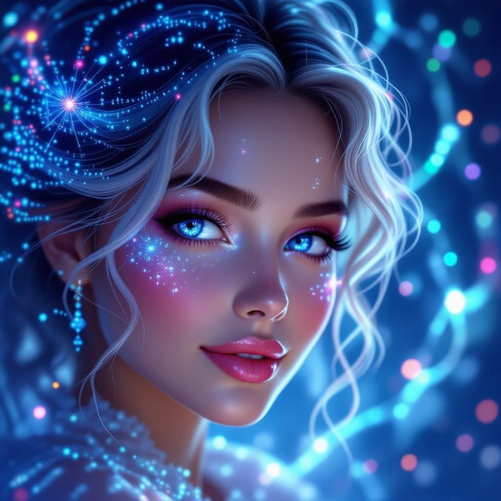 Digital Goddess Radiates Love and Affection in a Swirling Da...