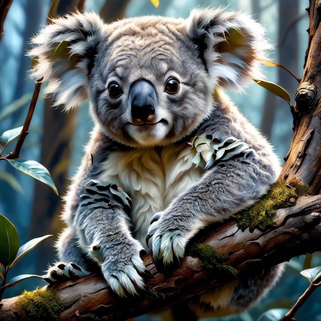 Supercute Koala in Enchanted Forest: Detailed Matte Painting