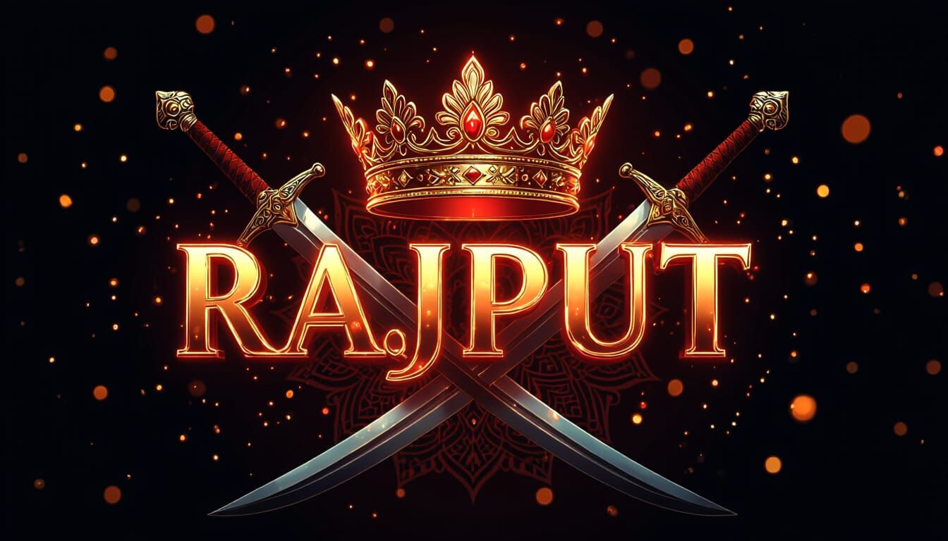 Golden Rajput Text with Crown and Swords