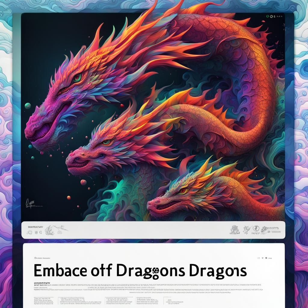 Vaporwave Fractal Graffiti Art with Dragons