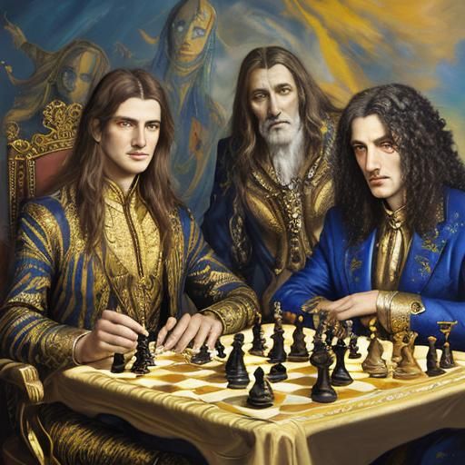 Cosmic Chess Game in Old Masters Style
