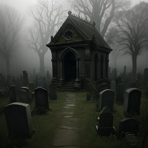 Old Man in Misty Cemetery: Gothic Romanticism