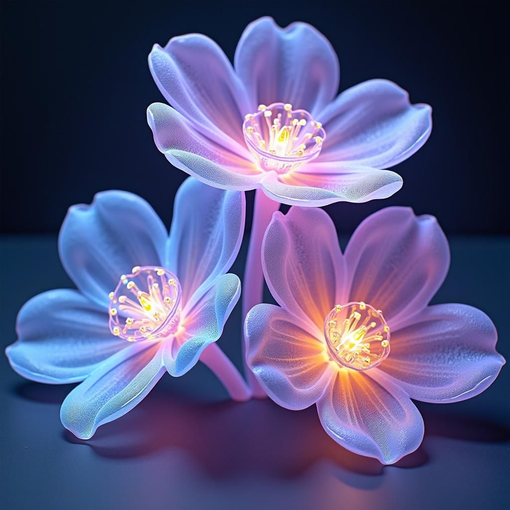 Glowing Glass Flowers in Surreal Style