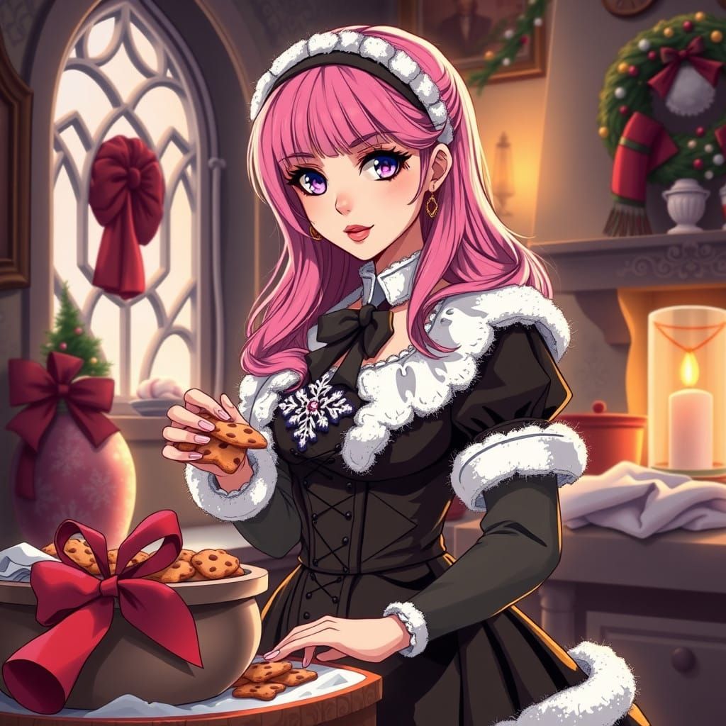 Gothic Santa Baking Anime Morsels in Deep Colors