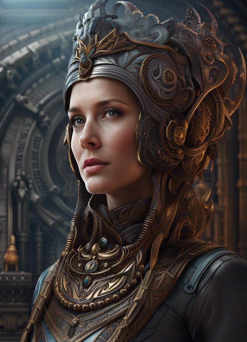 Evil Cyborg Portrait in Steampunk Digital Art