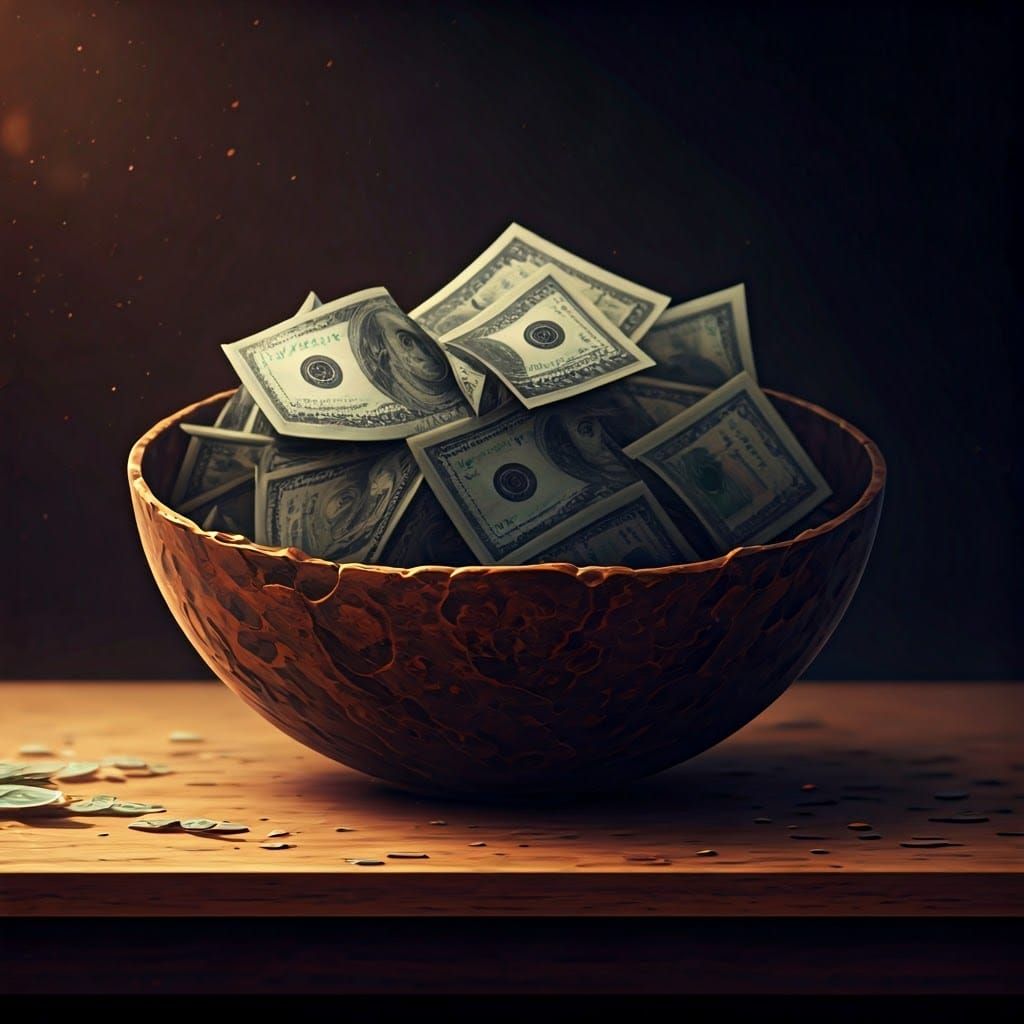 Golden Treasure Within a Bowl in a Fantastical Setting