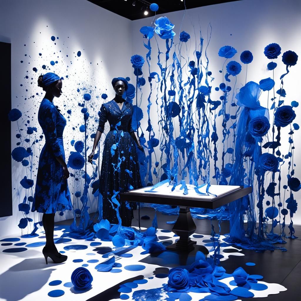 Haunting Figure in Ethereal Cyanotype Landscape