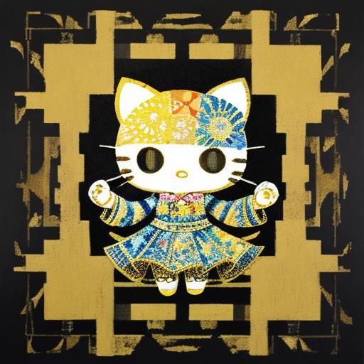 Hello Kitty as Rococo Maneki Neko in Impasto
