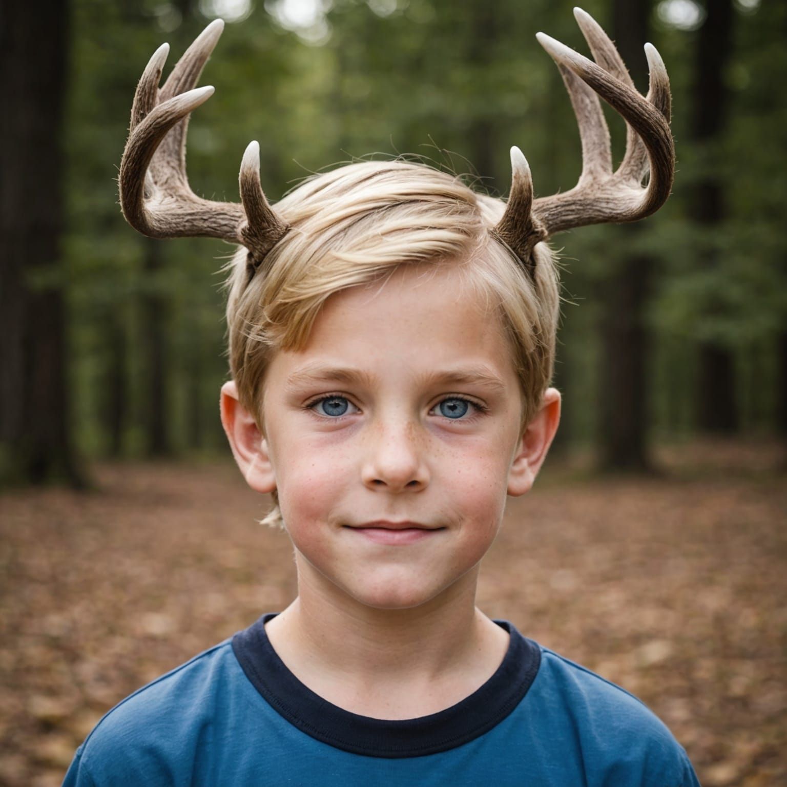 Deer-Boy Hybrid Portrait: Blonde Hair, Blue Eyes
