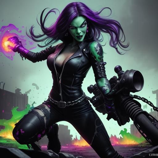 Shego as Ghost Rider in Graffiti Art Style