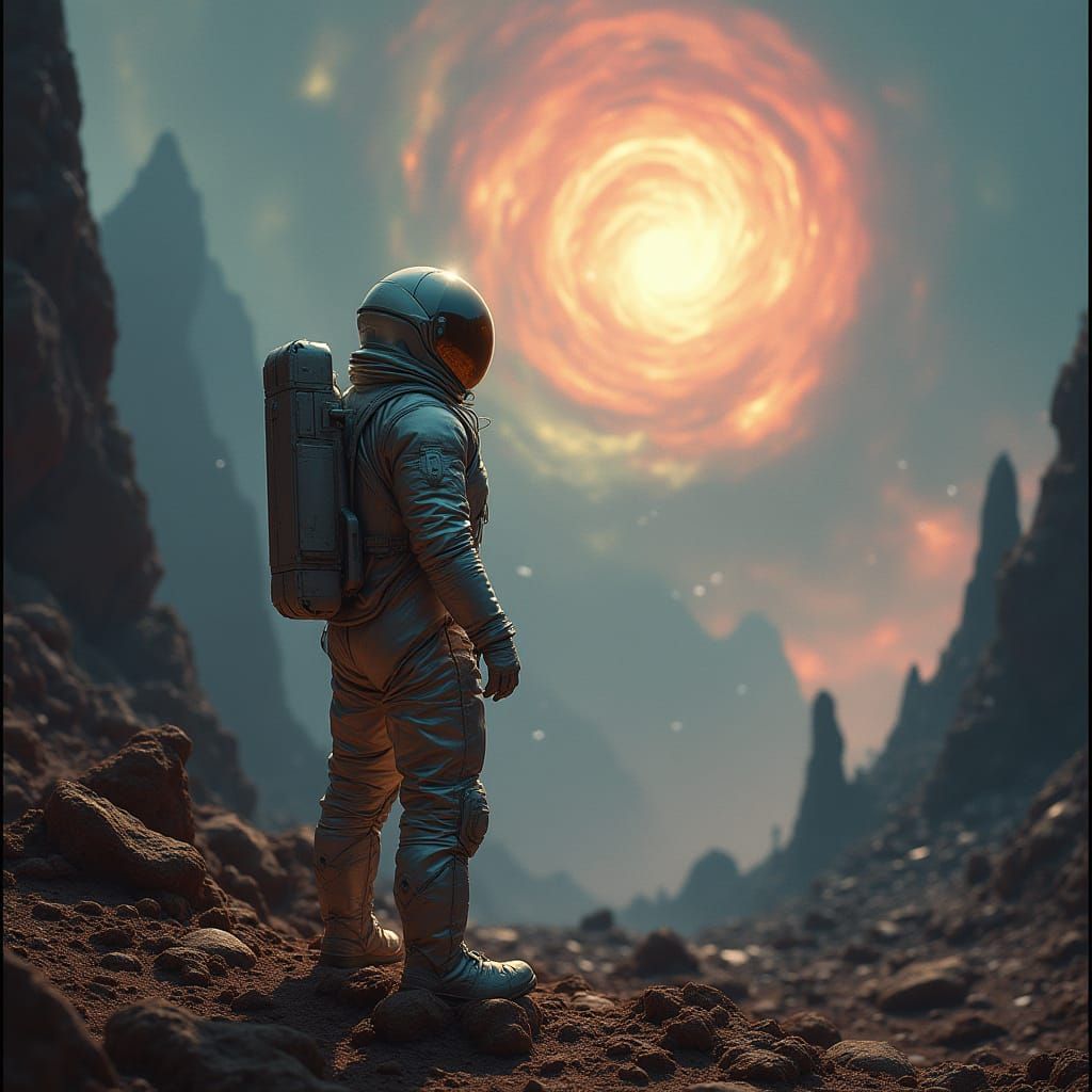 A lone astronaut stands ooo