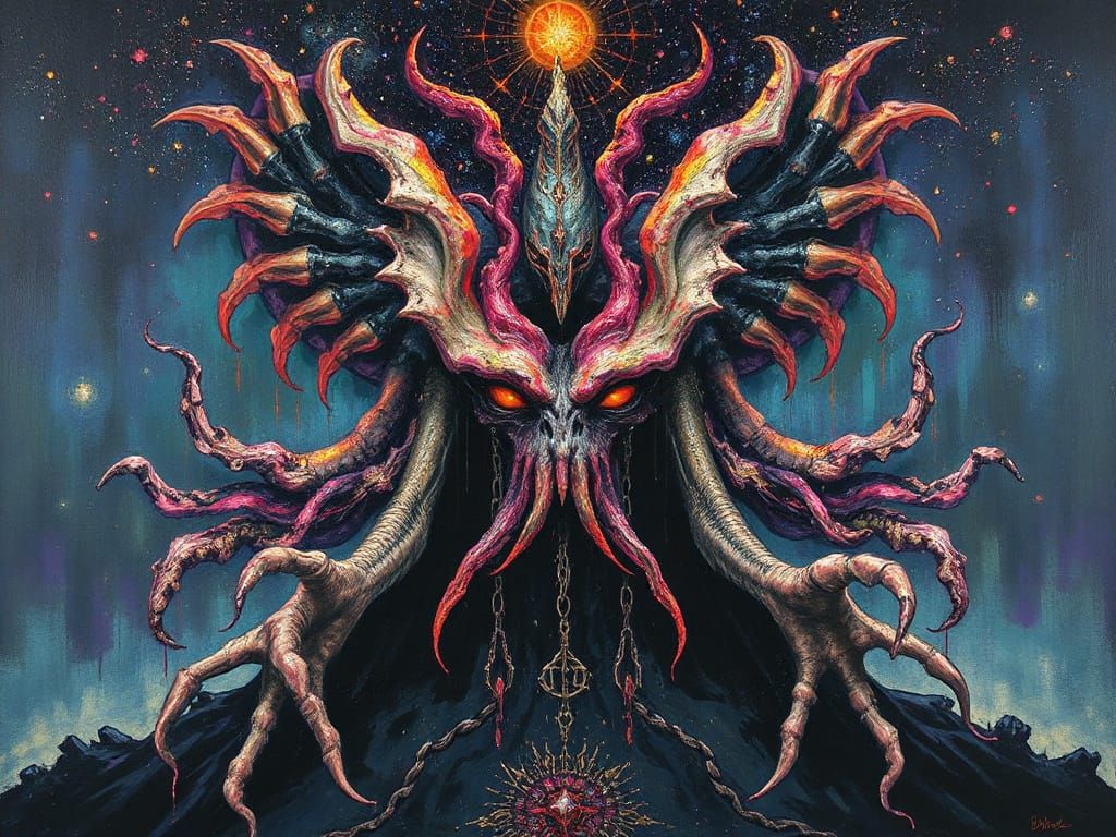 Monstrous Cosmic Deity in Gothic Surrealist Style