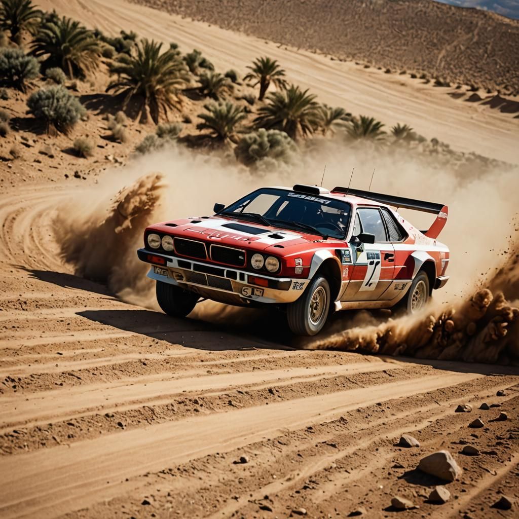Lancia 037 Airborne: Desert Rally Action in Digital Art