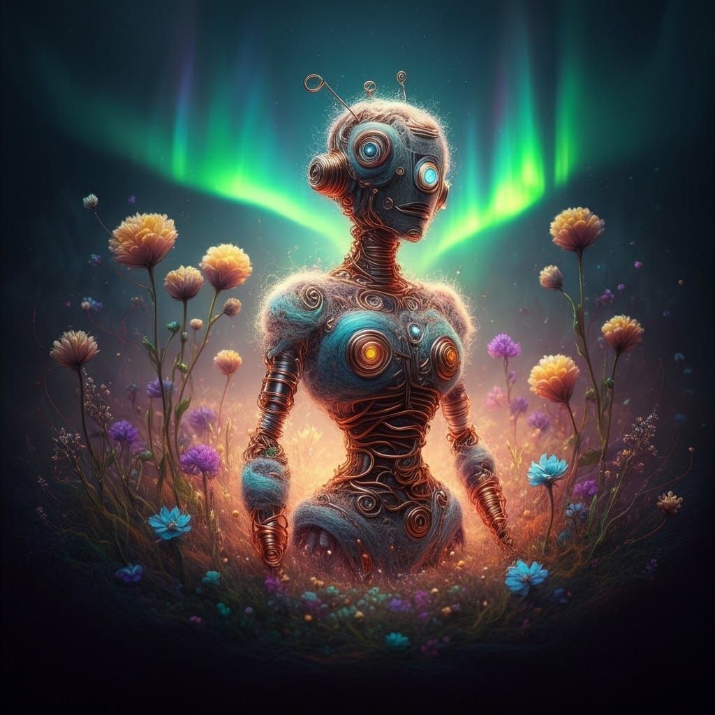 Sci-Fi Robot Made of Wool and Wire in Dreamscape